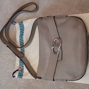 Tory Burch Gemini Link French Gray Pebbled Leather Crossbody #33376